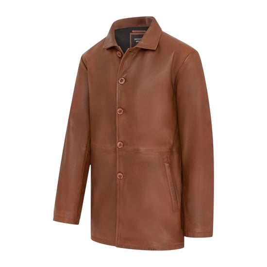 Herenbeige leren jas met lange kraag - Berry - Image 3