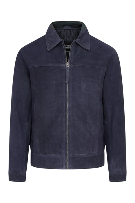 Heren Navy Geit Suède Leren Harrington Biker Jas - Rug - Image 2