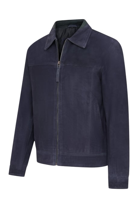 Heren Navy Geit Suède Leren Harrington Biker Jas - Rug - Image 3