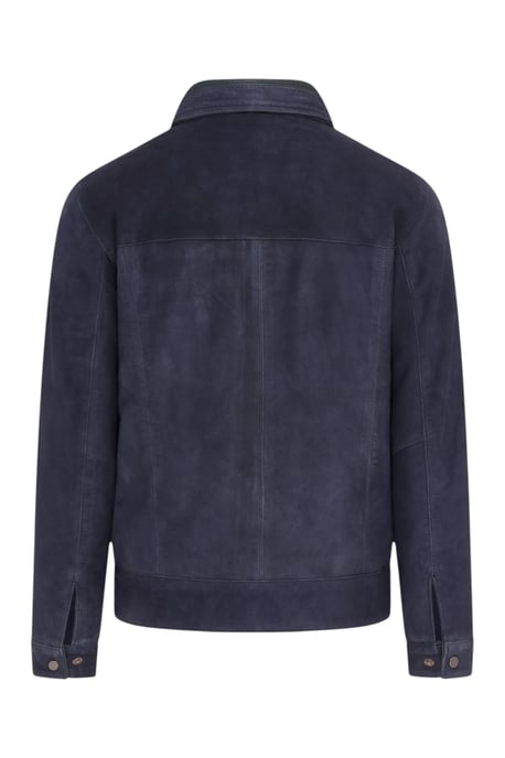 Heren Navy Geit Suède Leren Harrington Biker Jas - Rug - Image 5