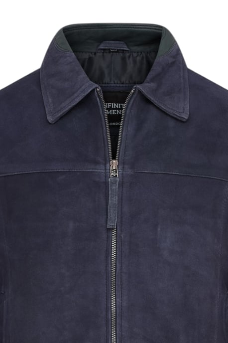 Heren Navy Geit Suède Leren Harrington Biker Jas - Rug - Image 6