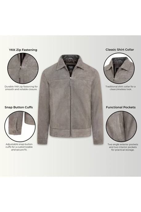 Heren Stone Goat Suede Leren Harrington Biker Jas - Ridge - Image 4