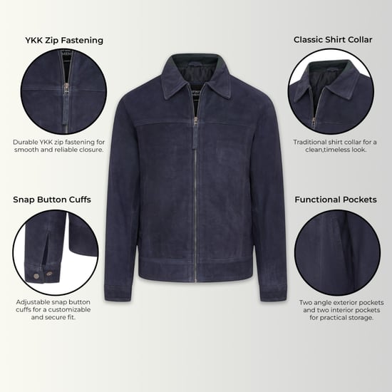 Mannen marineblauwe geitensuède leren Harrington Biker Jas - Berlijn - Image 2