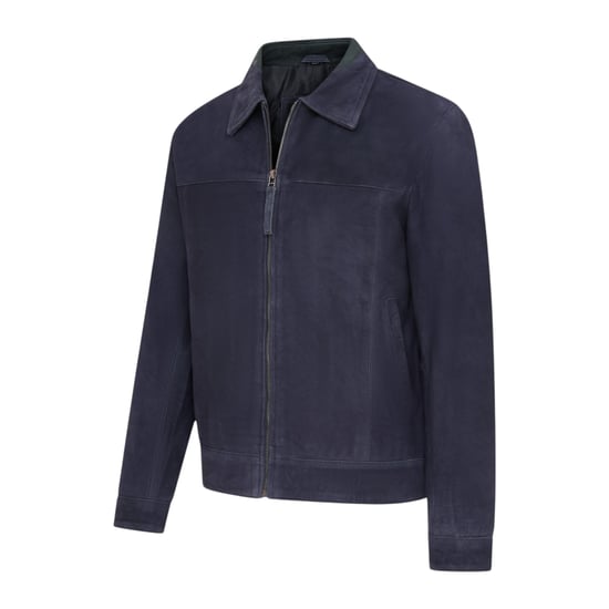 Mannen marineblauwe geitensuède leren Harrington Biker Jas - Berlijn - Image 3