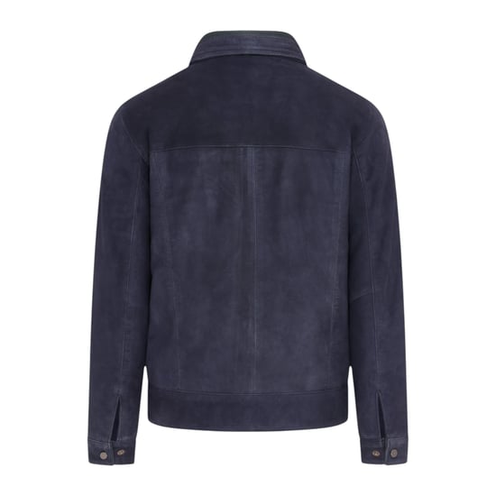 Mannen marineblauwe geitensuède leren Harrington Biker Jas - Berlijn - Image 4