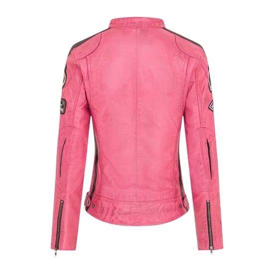 Dames Biker Racing Badges Fuchsia-leren jas-Eastleigh - Image 4