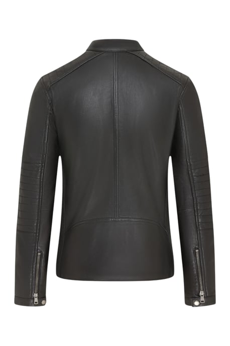 Heren gewatteerde zwarte lamsleren Biker Jas - Raven - Image 5