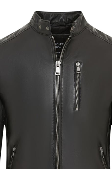 Heren gewatteerde zwarte lamsleren Biker Jas - Raven - Image 6