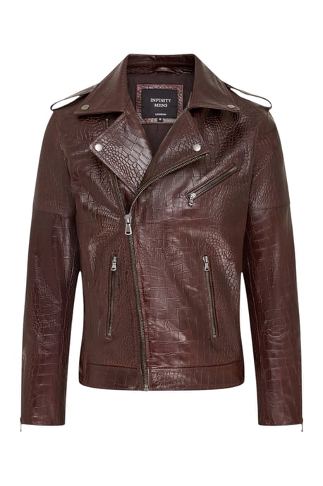 Bruine koeienleer alligatorprint Imboss Biker Jas - Forge - Image 2