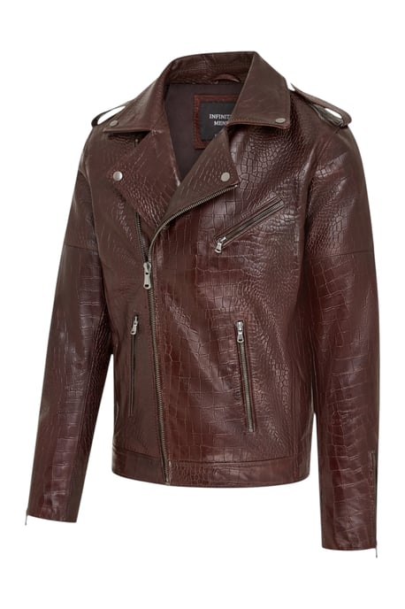 Bruine koeienleer alligatorprint Imboss Biker Jas - Forge - Image 3