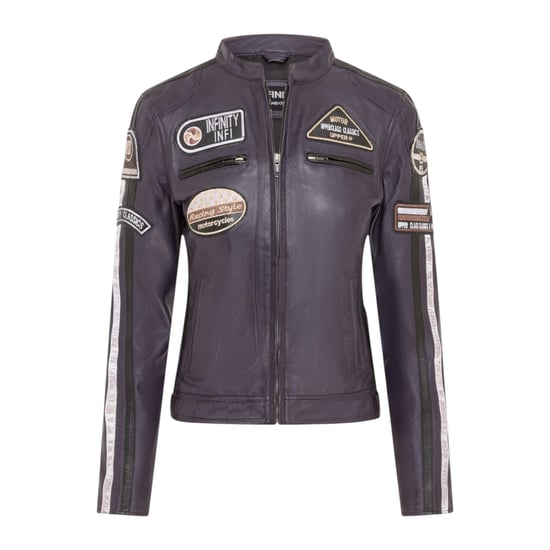 Dames Biker Racing Badges Paarse Leren Jas-Eastleigh - Image 1