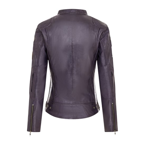 Dames Biker Racing Badges Paarse Leren Jas-Eastleigh - Image 4