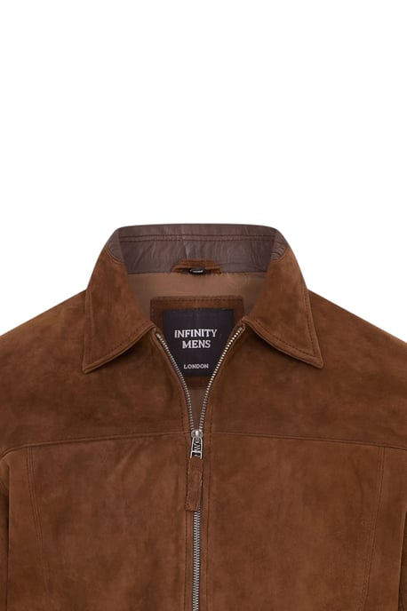 Mannen Bruine Geitensuède Leren Harrington-bikerjas - Ridge - Image 6