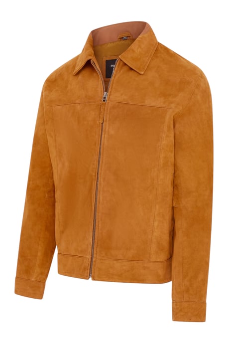 Heren beige geitensuède leren Harrington-motorjas - Ridge - Image 3