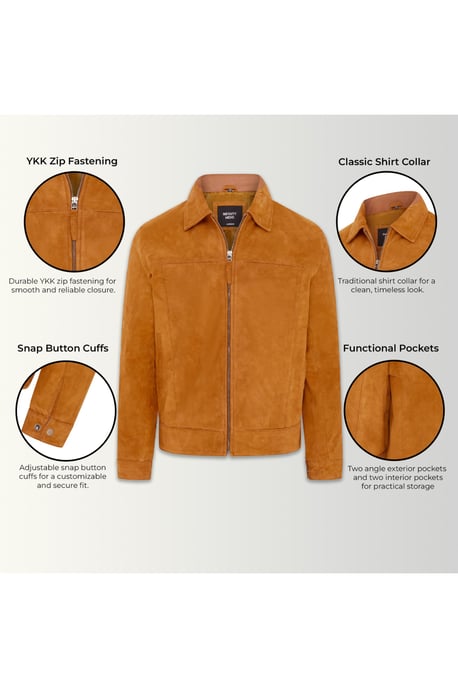 Heren beige geitensuède leren Harrington-motorjas - Ridge - Image 4