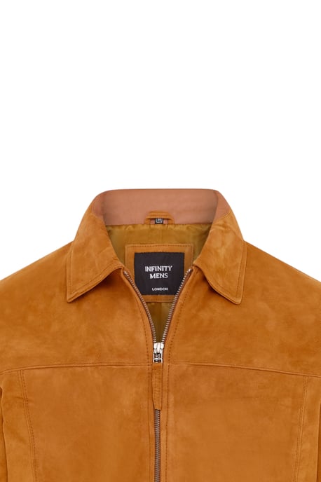 Heren beige geitensuède leren Harrington-motorjas - Ridge - Image 6