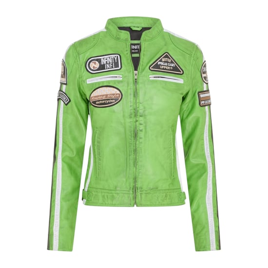 Dames Biker Racing Badges Groene Leren Jas-Eastleigh - Image 1