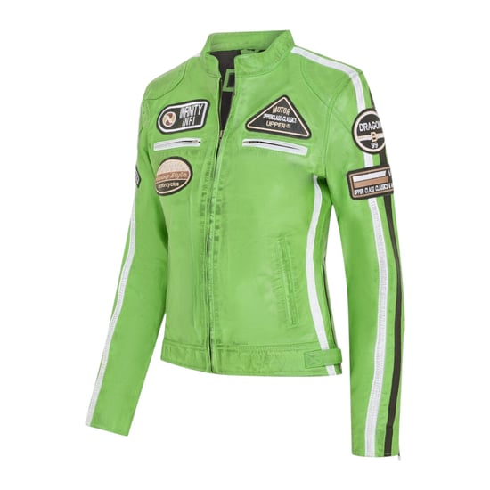 Dames Biker Racing Badges Groene Leren Jas-Eastleigh - Image 3