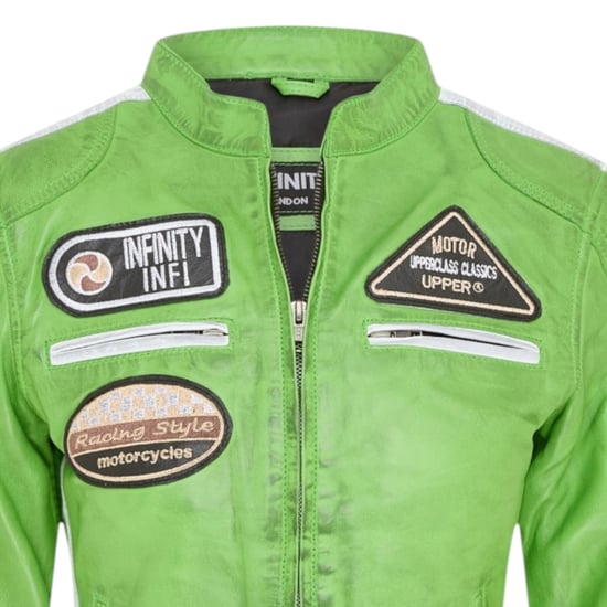 Dames Biker Racing Badges Groene Leren Jas-Eastleigh - Image 5