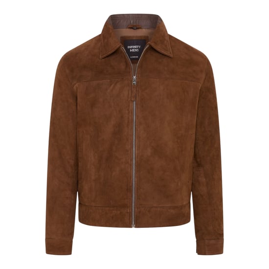 Heren Bruine Geitensuède Leren Harrington Biker Jas - Bursa - Image 2