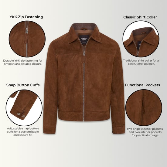 Heren Bruine Geitensuède Leren Harrington Biker Jas - Bursa - Image 3