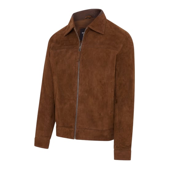 Heren Bruine Geitensuède Leren Harrington Biker Jas - Bursa - Image 4