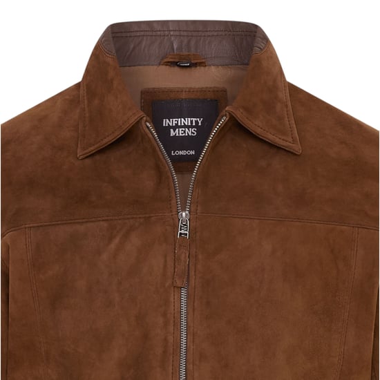 Heren Bruine Geitensuède Leren Harrington Biker Jas - Bursa - Image 6