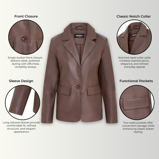 Dames Conker Brown Italiaanse leren blazerjas - Chongqing - Image 3