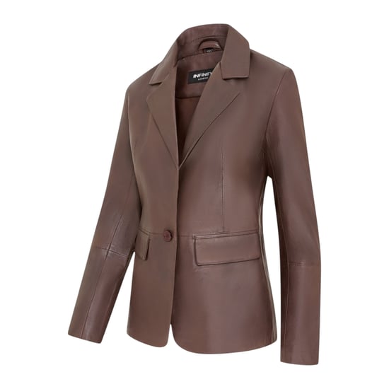 Dames Conker Brown Italiaanse leren blazerjas - Chongqing - Image 4