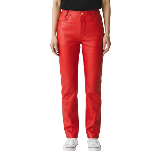 Dames Red Lamb Leather 501 Biker Jeans - Sogndal - Image 1