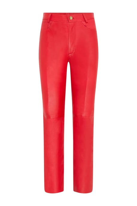 Dames Red Lamb Leather 501 Biker Jeans - Scharlaken - Image 2