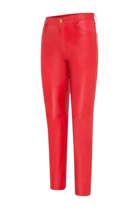 Dames Red Lamb Leather 501 Biker Jeans - Scharlaken - Image 3