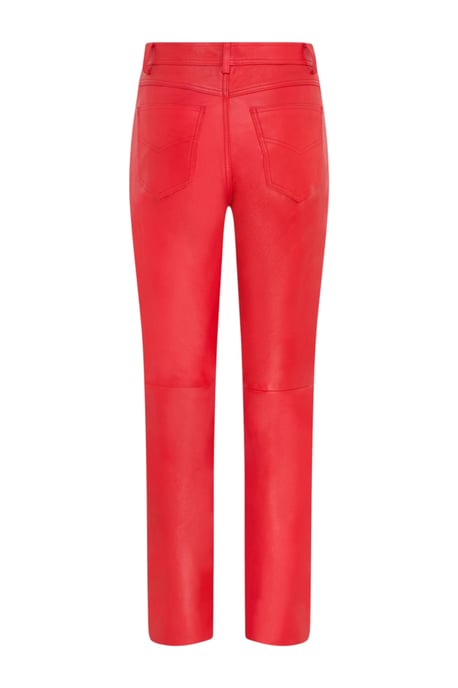 Dames Red Lamb Leather 501 Biker Jeans - Scharlaken - Image 4