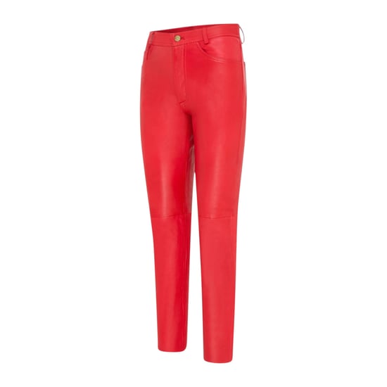 Dames Red Lamb Leather 501 Biker Jeans - Ankara - Image 2