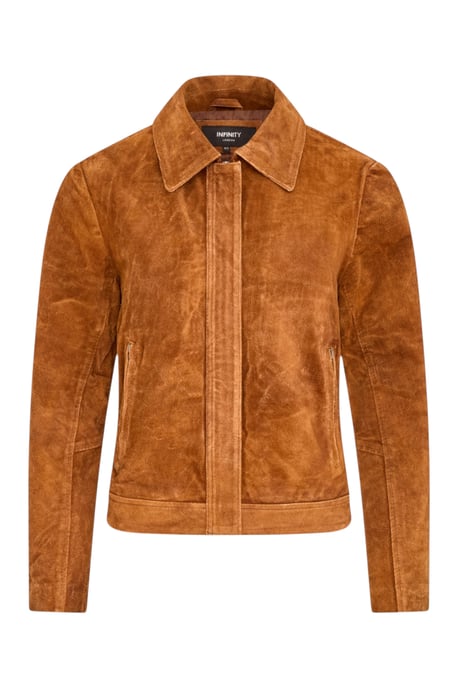 Dames beige suède leren bomber Blouson Varsity Jas - Stella - Image 2