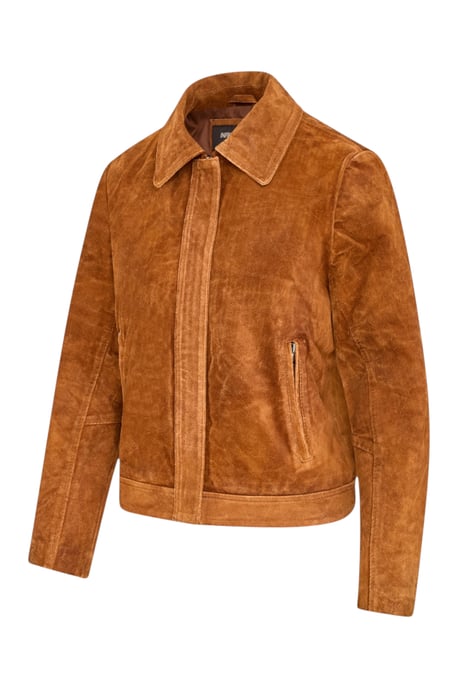 Dames beige suède leren bomber Blouson Varsity Jas - Stella - Image 3
