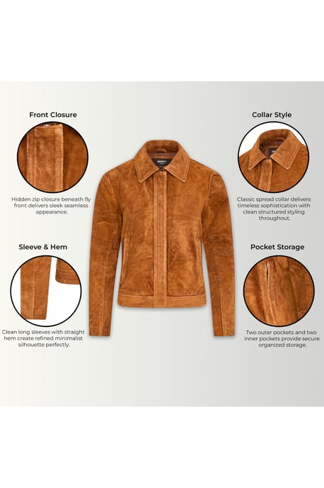 Dames beige suède leren bomber Blouson Varsity Jas - Stella - Image 4