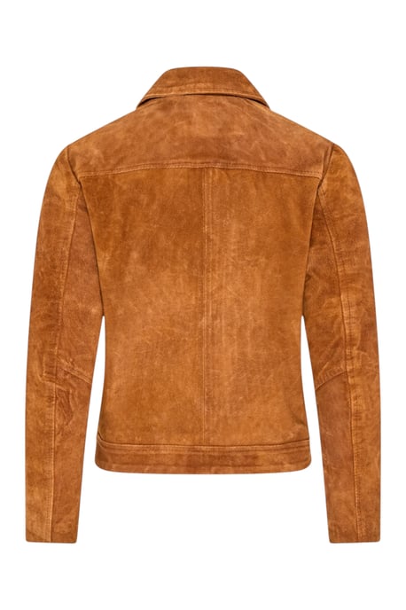 Dames beige suède leren bomber Blouson Varsity Jas - Stella - Image 5