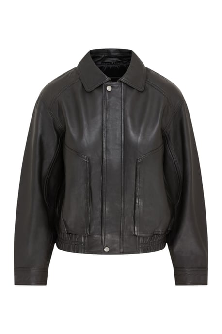 Dames zwarte leren Biker Blouson Bomber Oversized Jas - Moon - Image 2