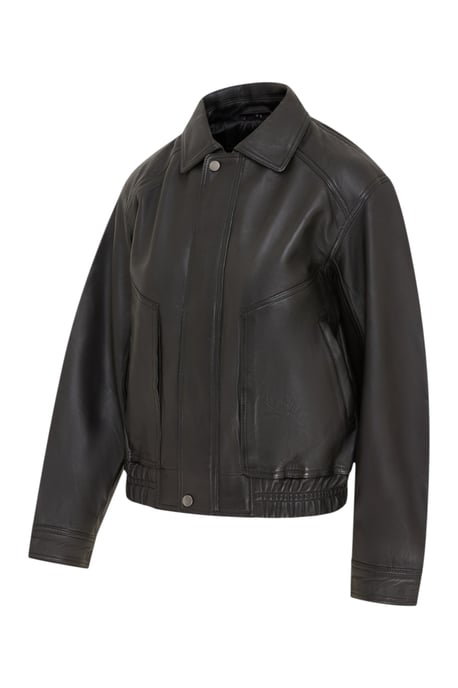 Dames zwarte leren Biker Blouson Bomber Oversized Jas - Moon - Image 3
