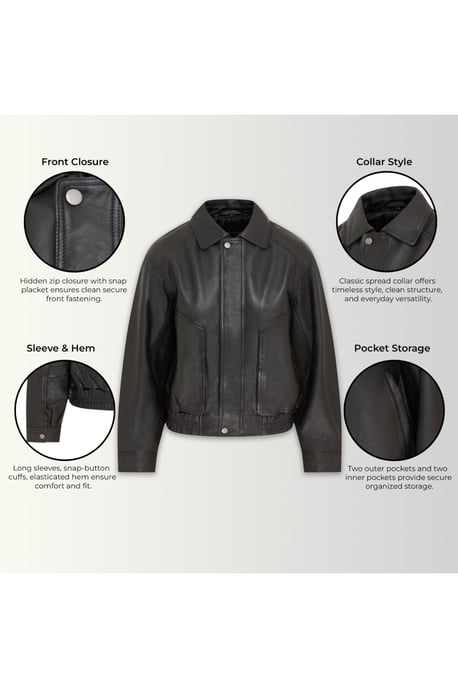 Dames zwarte leren Biker Blouson Bomber Oversized Jas - Moon - Image 4