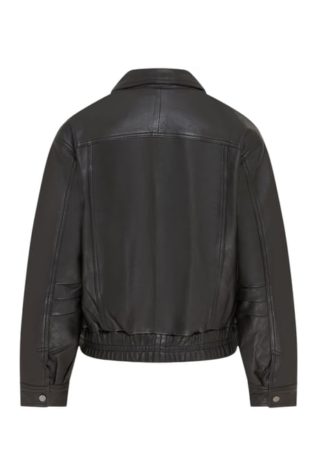 Dames zwarte leren Biker Blouson Bomber Oversized Jas - Moon - Image 5