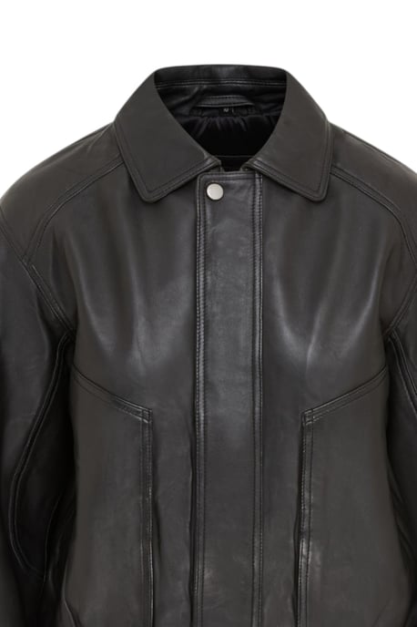 Dames zwarte leren Biker Blouson Bomber Oversized Jas - Moon - Image 6