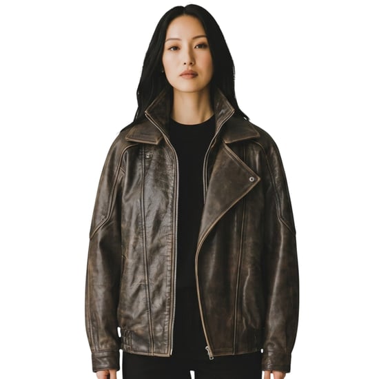 Dames bruine koeienleer Big Bomber Biker Blouson Oversized Jas - Krakau - Image 1