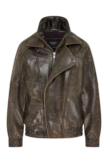 Dames bruine koeienleer Big Bomber Biker Blouson Oversized Jas - Bloom - Image 2