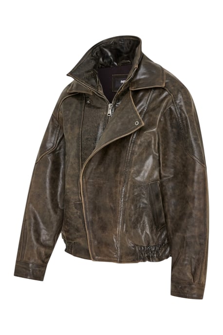 Dames bruine koeienleer Big Bomber Biker Blouson Oversized Jas - Bloom - Image 3