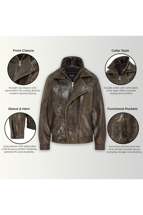 Dames bruine koeienleer Big Bomber Biker Blouson Oversized Jas - Bloom - Image 4