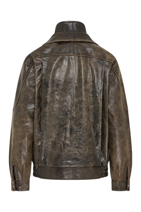 Dames bruine koeienleer Big Bomber Biker Blouson Oversized Jas - Bloom - Image 5