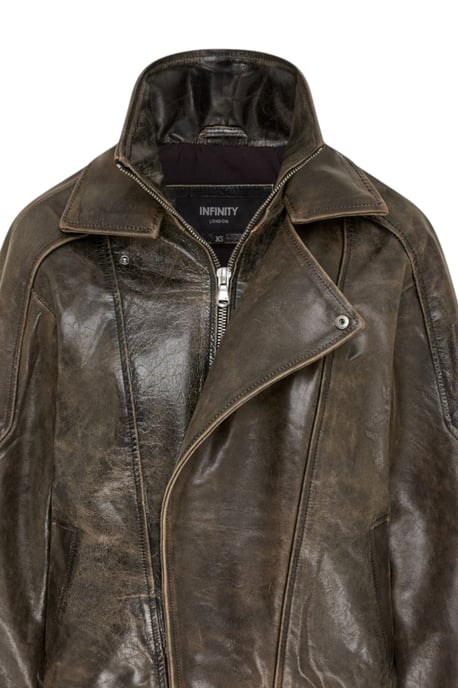Dames bruine koeienleer Big Bomber Biker Blouson Oversized Jas - Bloom - Image 6