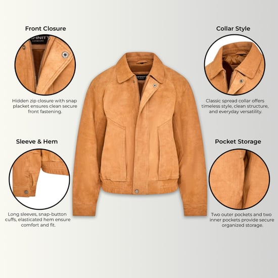Dames beige leren Biker Bomber Oversized Jas - Blouson - Image 2
